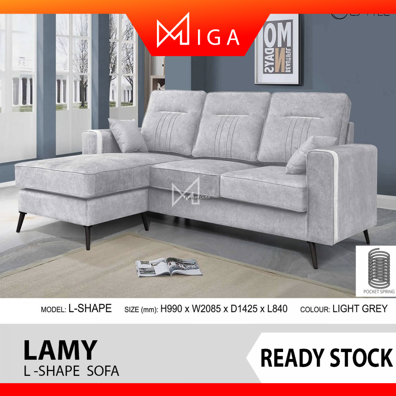 LAMY L-SHAPE SOFA / MIDNIGHT , LIGHT GREY